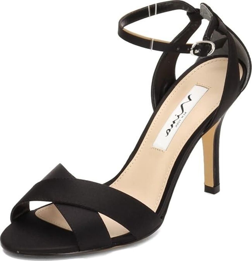 Nina Venus Black T-Strap Stiletto Sandals Open Toe Heels Womens 9.5 M